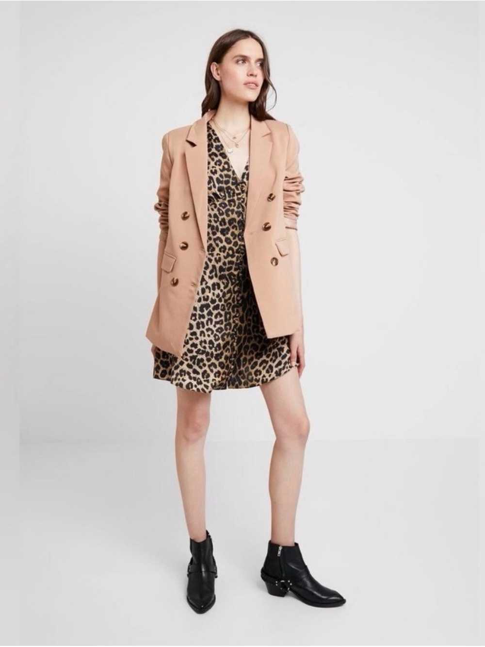 All Saints Leopard Print V-Neck Short Dress - Brown - Picture 4 of 4